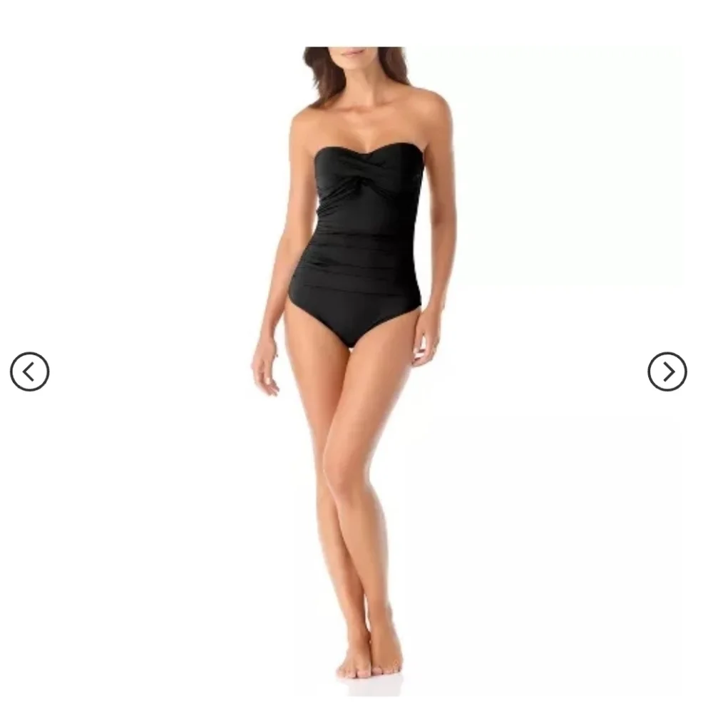 Anne Cole Women's Solid Black Twist Front Shirred One Piece Swimsuit size 6 New